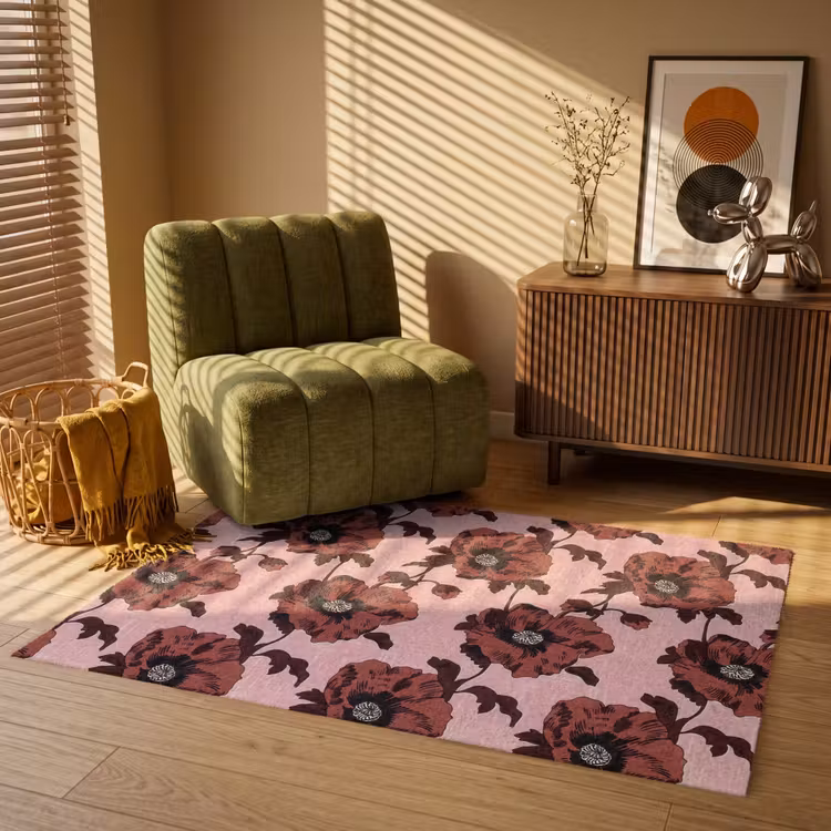 Vloerkleed - Bloemen - Retro - Rood — 2