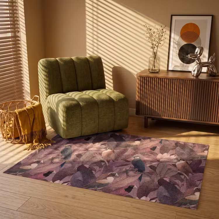 Vloerkleed - Vogels - Bladeren - Roze — 2