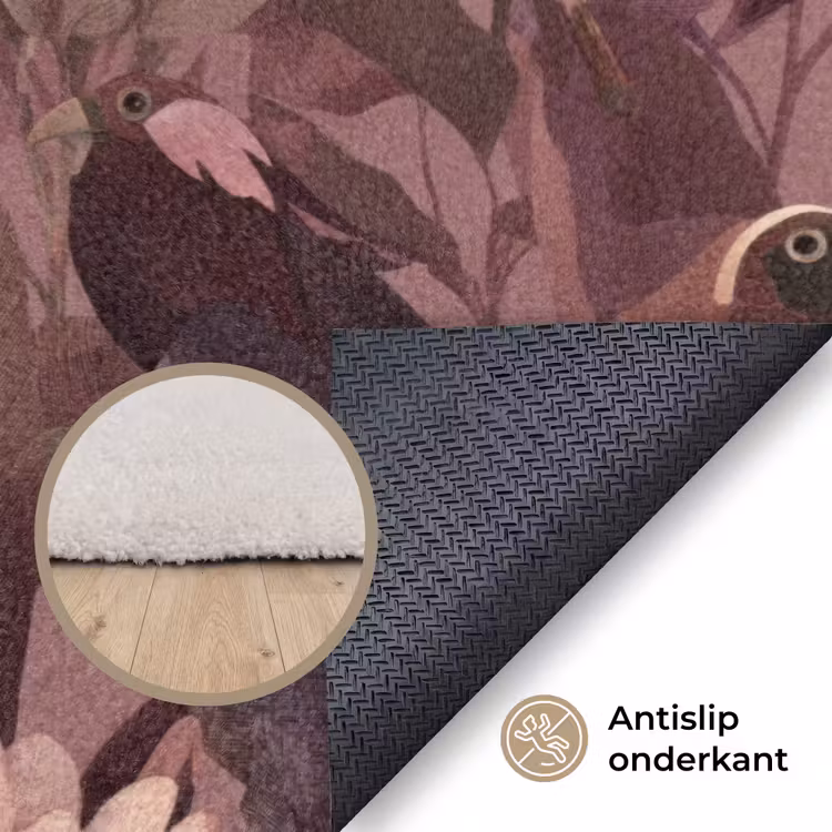 Vloerkleed - Vogels - Bladeren - Roze — 5
