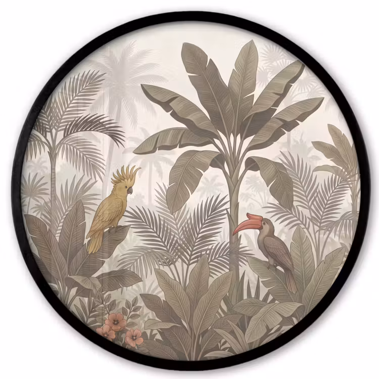 Ronde fotolijst - Vogel - Jungle - Tropisch - Illustratie - Groen — 1