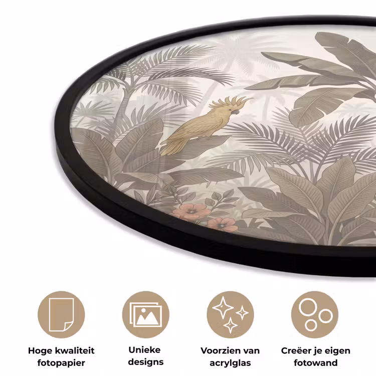 Ronde fotolijst - Vogel - Jungle - Tropisch - Illustratie - Groen — 2