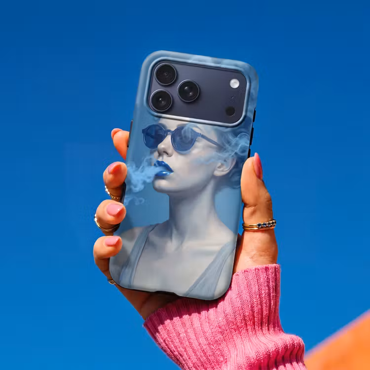 Telefoonhoesje Toughcase - Portret - Zonnebril - Rook - Abstract - Blauw — 2