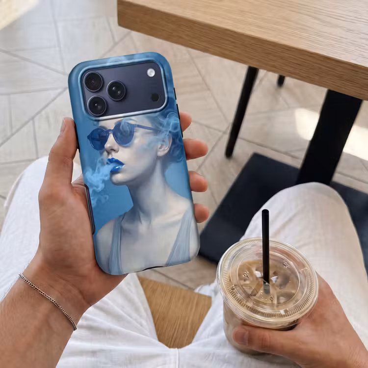 Telefoonhoesje Toughcase - Portret - Zonnebril - Rook - Abstract - Blauw — 4