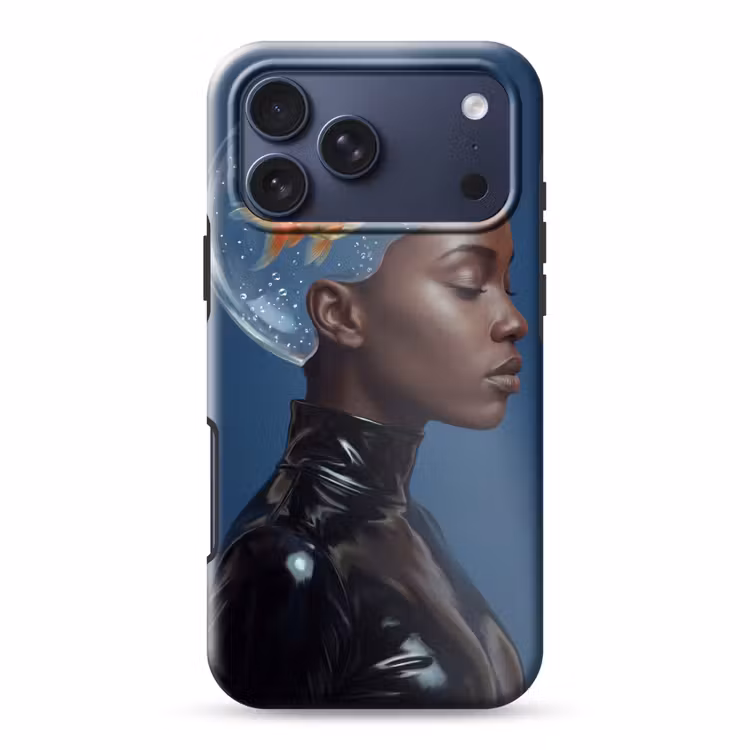 Telefoonhoesje Toughcase - Vrouw - Goudvis - Hoofd - Abstract - Blauw — 1