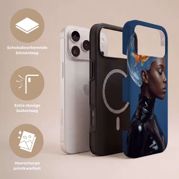 Telefoonhoesje Toughcase - Vrouw - Goudvis - Hoofd - Abstract - Blauw — 3