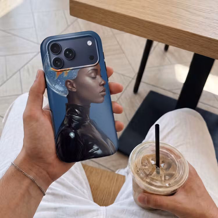 Telefoonhoesje Toughcase - Vrouw - Goudvis - Hoofd - Abstract - Blauw — 4