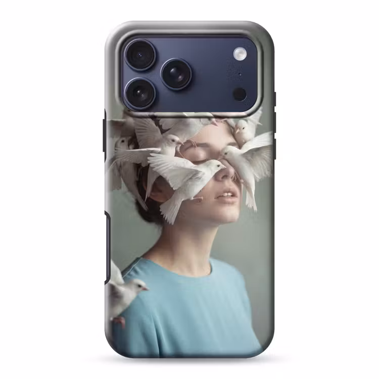 Telefoonhoesje Toughcase - Vrouw - Vogels - Abstract - Modern - Wit — 1