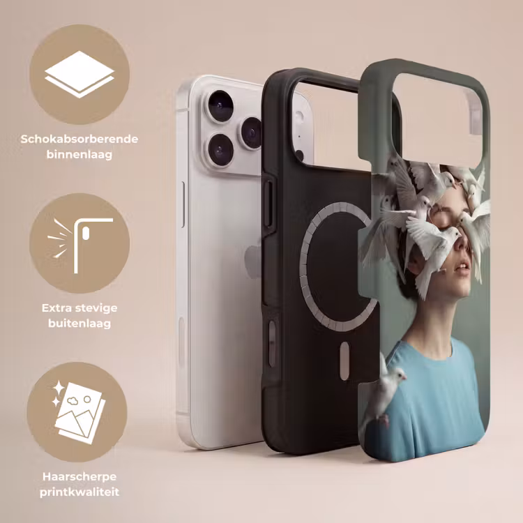 Telefoonhoesje Toughcase - Vrouw - Vogels - Abstract - Modern - Wit — 3