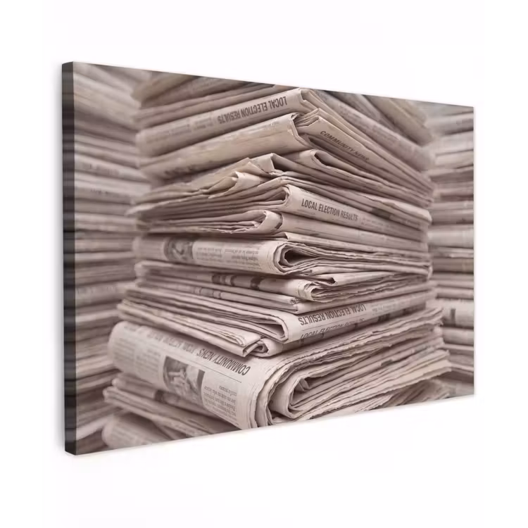 Buiten canvas - Kranten - Stapel - Nieuws - Vintage - Beige — 1