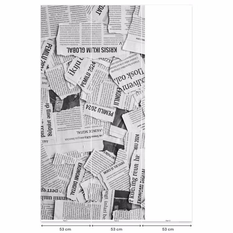 Behang - Krant - Versnipperd - Textuur - Zwart-wit - Abstract — 6