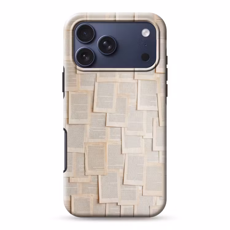 Telefoonhoesje Toughcase - Boekpagina - Collage - Literatuur - Vintage - Beige — 1