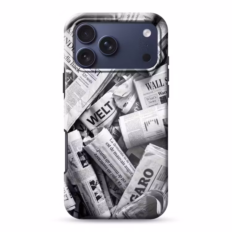 Telefoonhoesje Toughcase - Krant - Stapel - Nieuws - Zwart-wit — 1