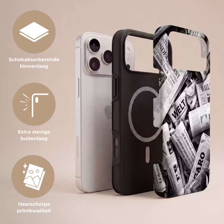 Telefoonhoesje Toughcase - Krant - Stapel - Nieuws - Zwart-wit — 3