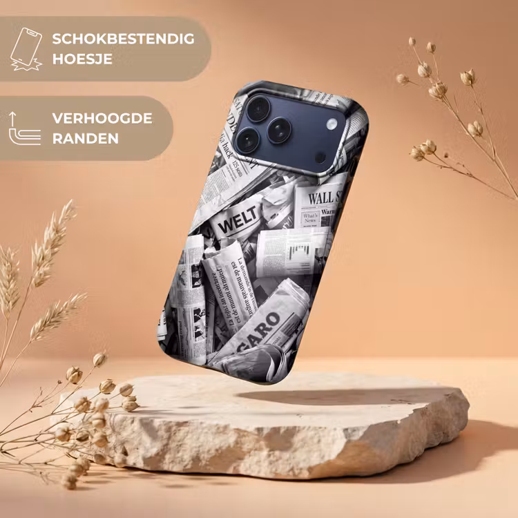 Telefoonhoesje Toughcase - Krant - Stapel - Nieuws - Zwart-wit — 5