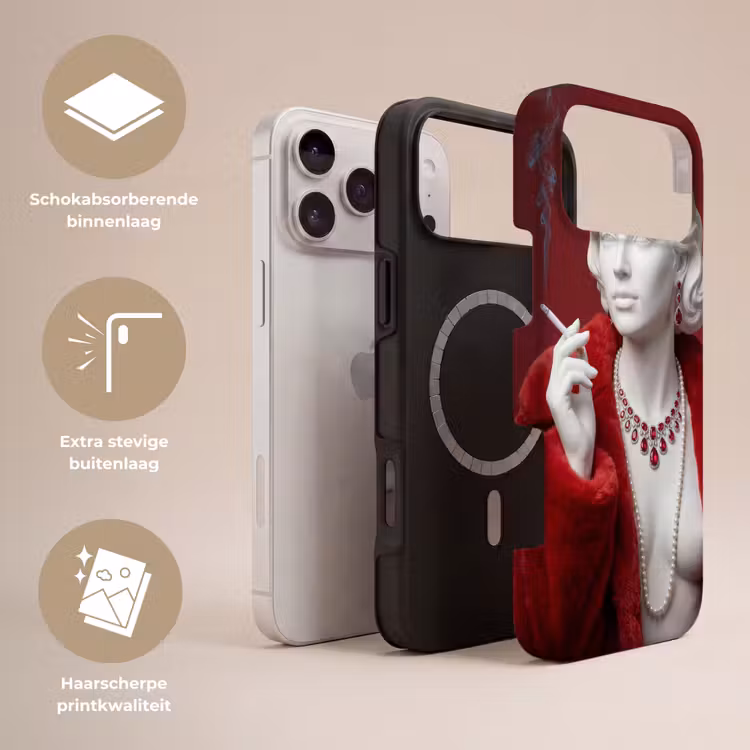 Telefoonhoesje Toughcase - Vrouw - Bontjas - Mode - Klassiek - Rood — 3