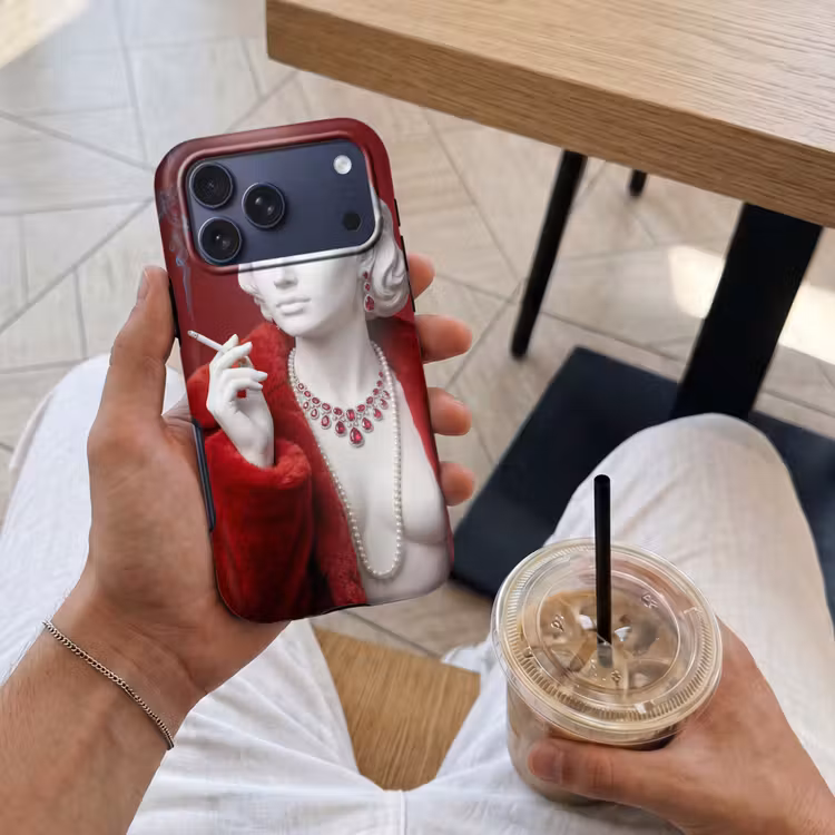 Telefoonhoesje Toughcase - Vrouw - Bontjas - Mode - Klassiek - Rood — 4