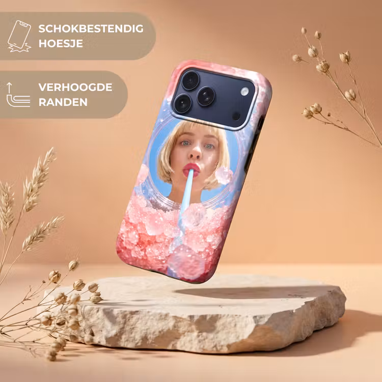 Telefoonhoesje Toughcase - Vrouw - Drank - Zomer - Roze - Blauw — 5