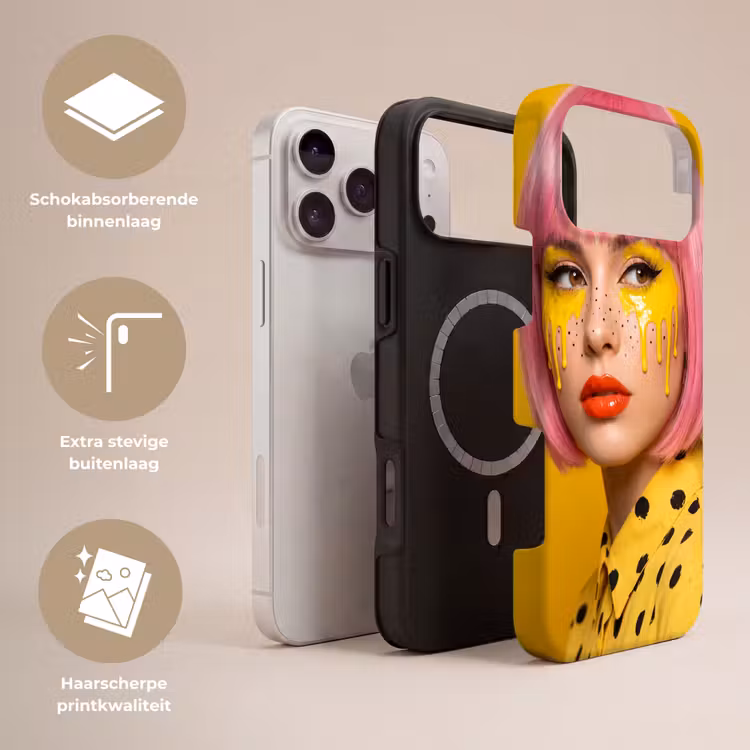 Telefoonhoesje Toughcase - Vrouw - Portret - Abstract - Kleurrijk - Geel — 3