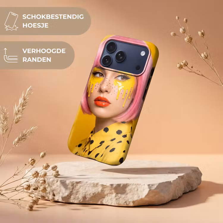 Telefoonhoesje Toughcase - Vrouw - Portret - Abstract - Kleurrijk - Geel — 5