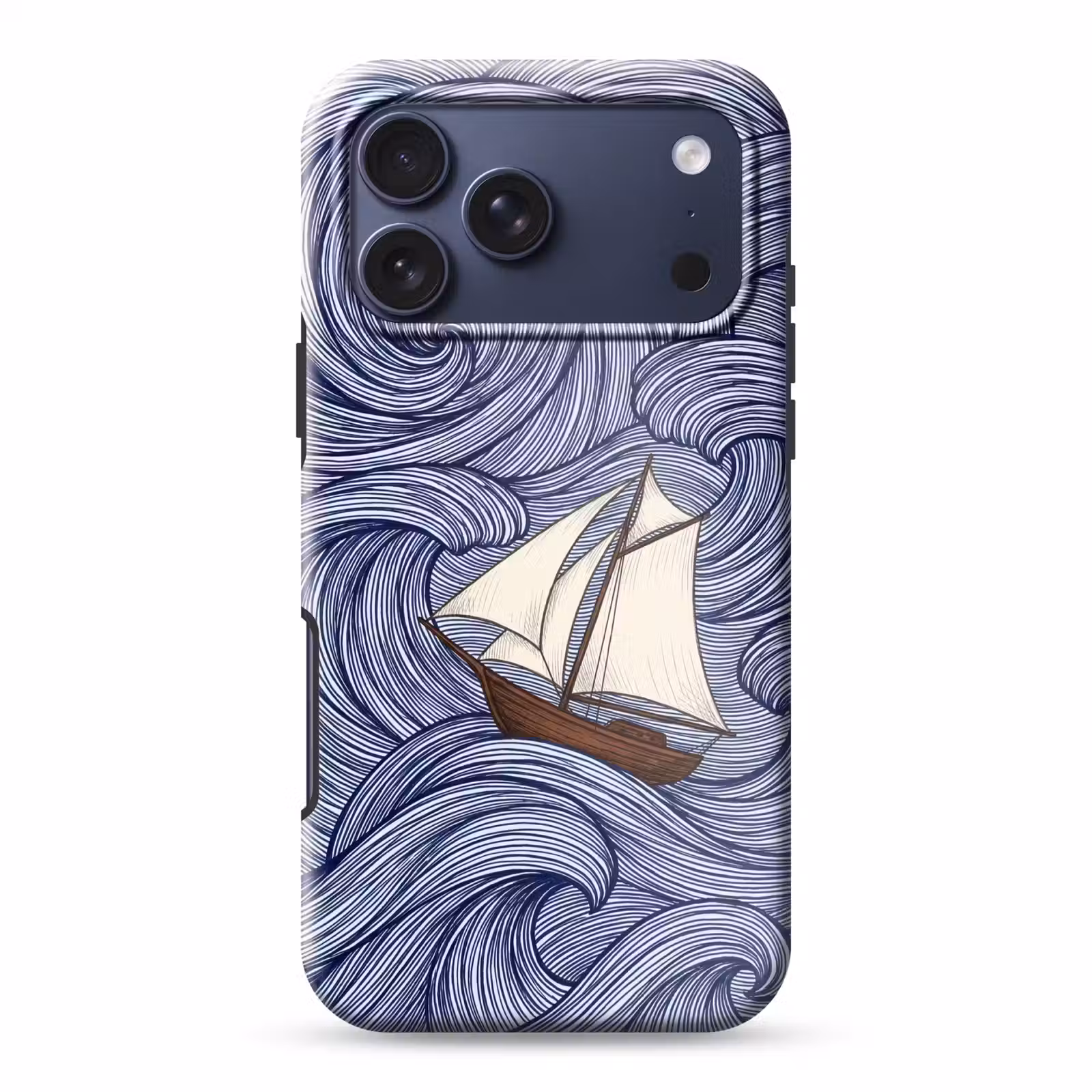Telefoonhoesje Toughcase - Schip - Golven - Zee - Illustratie - Blauw — 1