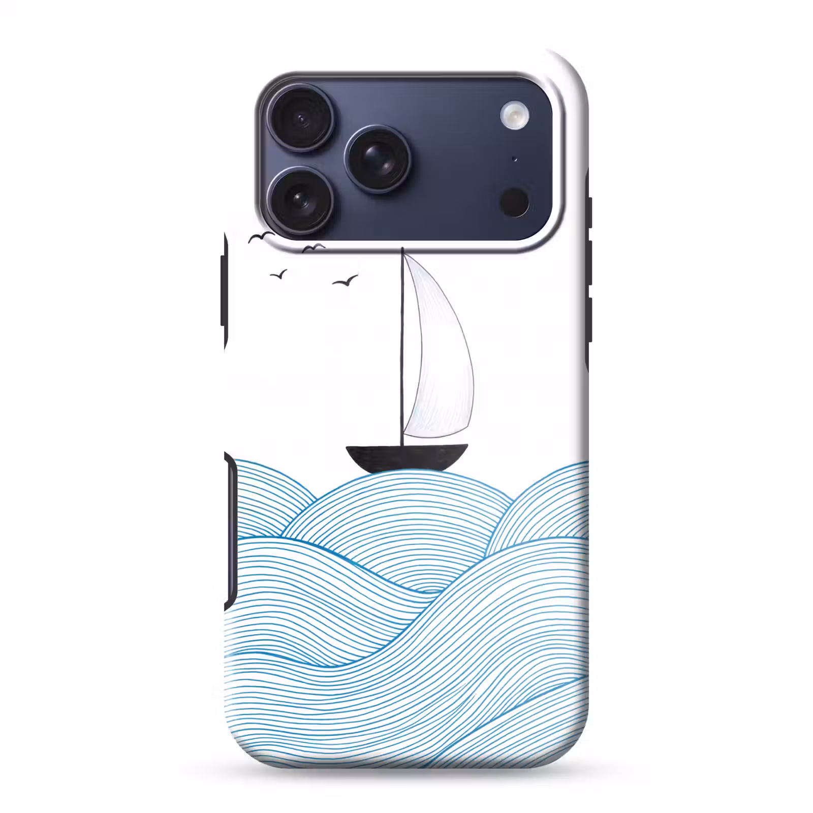 Telefoonhoesje Toughcase - Zeilboot - Golven - Zee - Illustratie - Blauw — 1