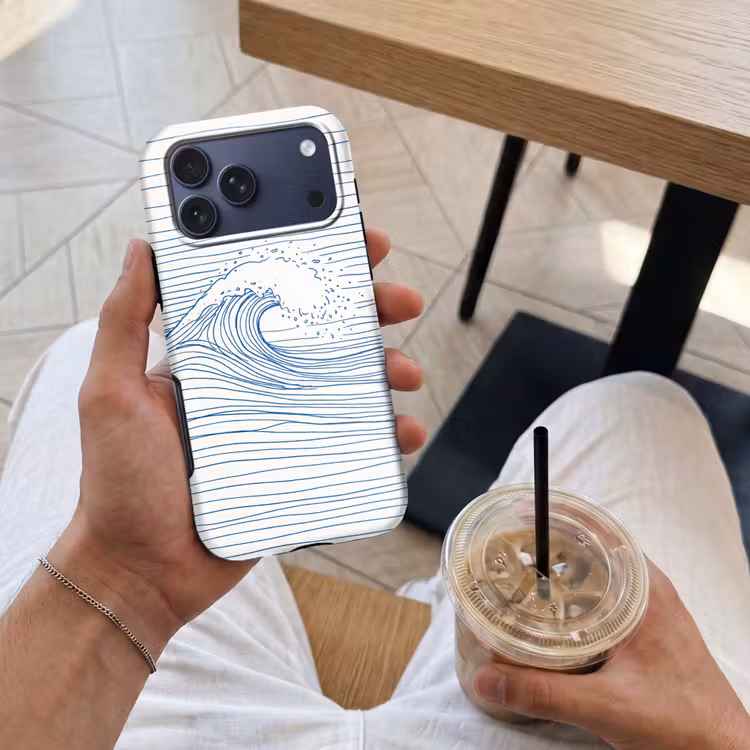 Telefoonhoesje Toughcase - Golf - Brekende - Natuur - Minimalistisch - Blauw — 4