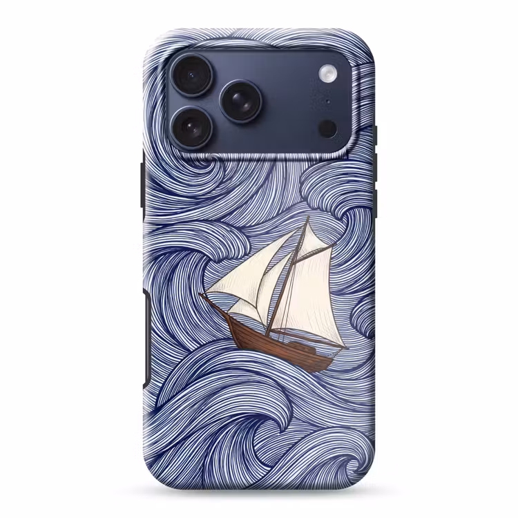 Telefoonhoesje Toughcase - Schip - Golven - Zee - Illustratie - Blauw — 1