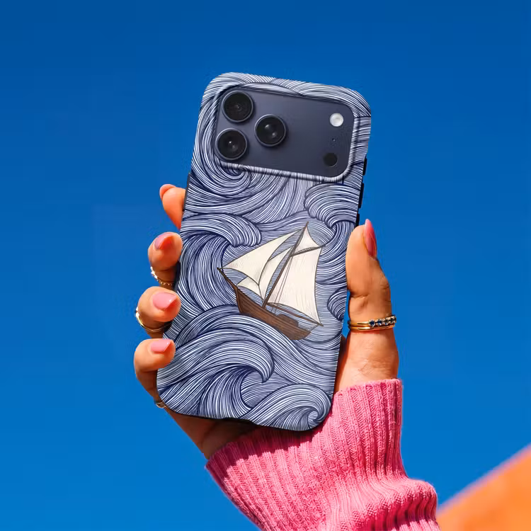 Telefoonhoesje Toughcase - Schip - Golven - Zee - Illustratie - Blauw — 2