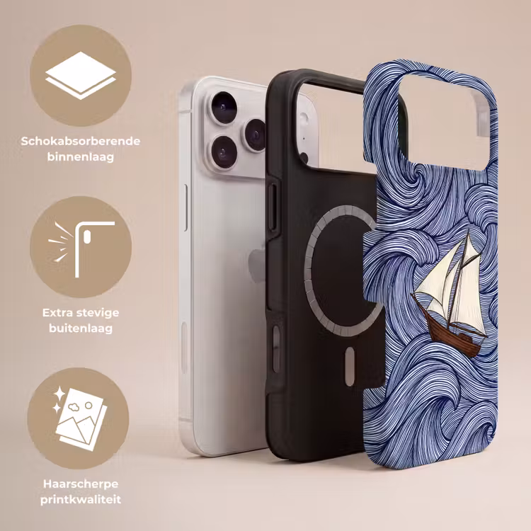 Telefoonhoesje Toughcase - Schip - Golven - Zee - Illustratie - Blauw — 3