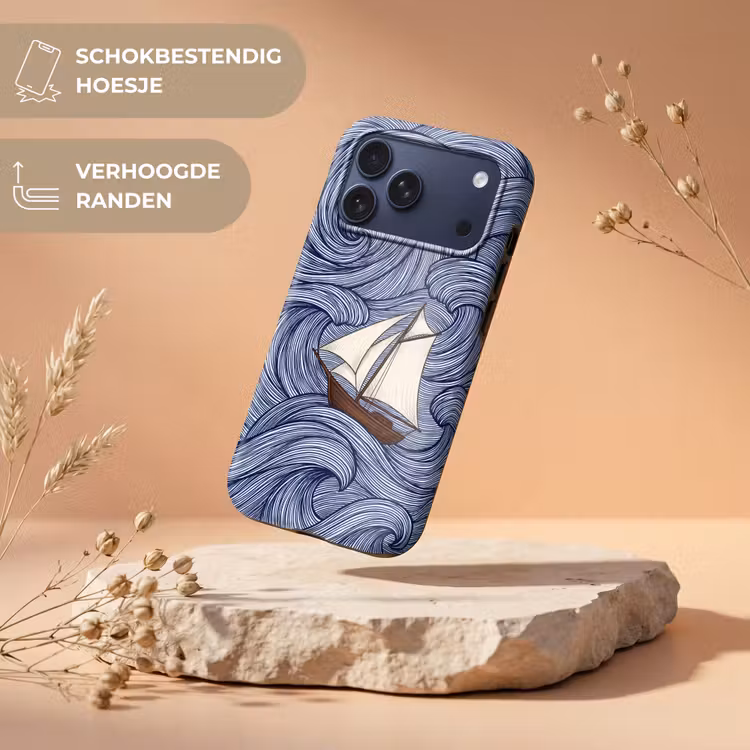 Telefoonhoesje Toughcase - Schip - Golven - Zee - Illustratie - Blauw — 5