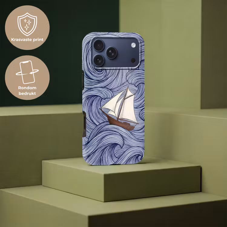 Telefoonhoesje Toughcase - Schip - Golven - Zee - Illustratie - Blauw — 7