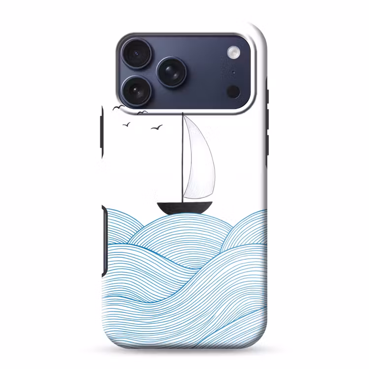 Telefoonhoesje Toughcase - Zeilboot - Golven - Zee - Illustratie - Blauw — 1