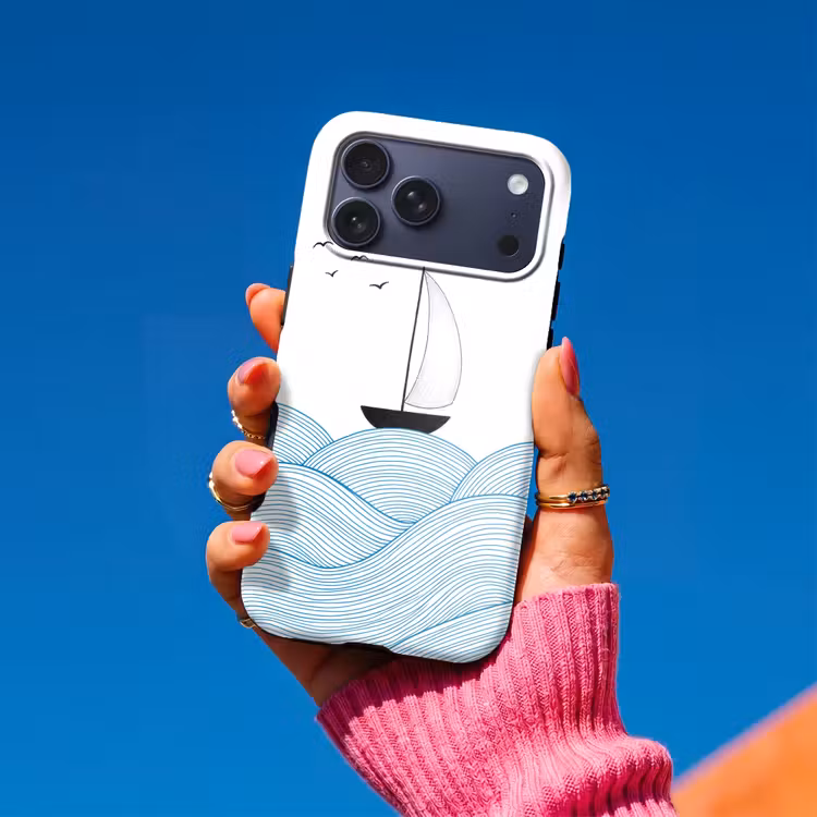 Telefoonhoesje Toughcase - Zeilboot - Golven - Zee - Illustratie - Blauw — 2
