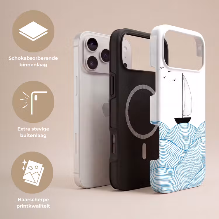 Telefoonhoesje Toughcase - Zeilboot - Golven - Zee - Illustratie - Blauw — 3