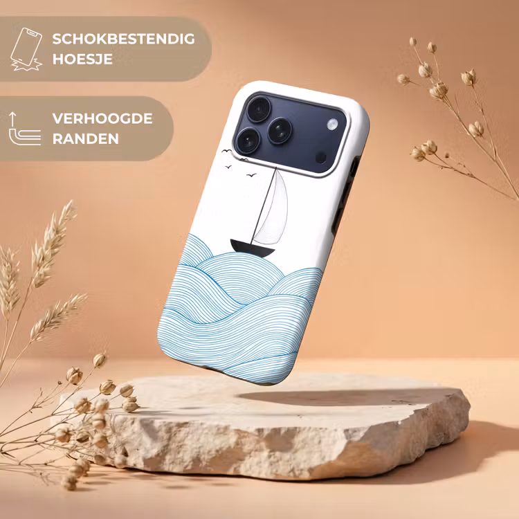 Telefoonhoesje Toughcase - Zeilboot - Golven - Zee - Illustratie - Blauw — 5