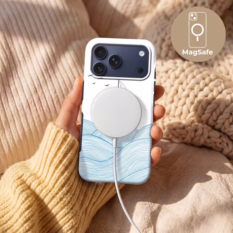 Telefoonhoesje Toughcase - Zeilboot - Golven - Zee - Illustratie - Blauw — 8