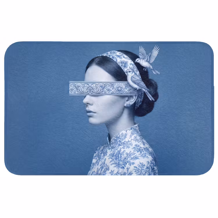 Badmat - Portret - Klassiek - Wit - Blauw — 1