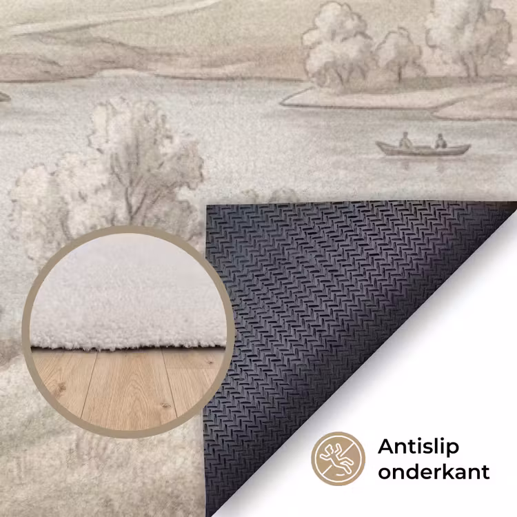 Vloerkleed - Rivierlandschap - Bergen - Natuur - Vintage - Beige — 4