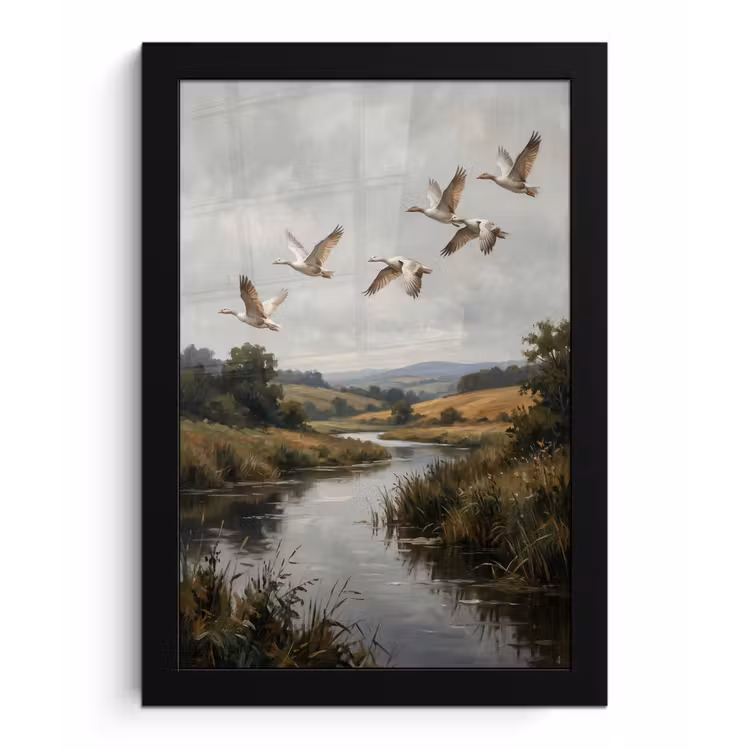 Poster met lijst - Eenden - Rivier - Landschap - Vlucht - Nostalgisch