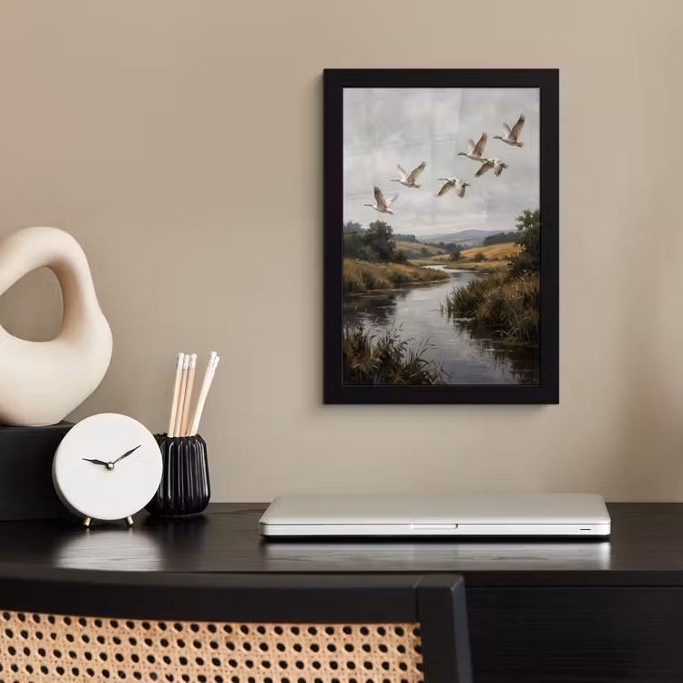 Poster met lijst - Eenden - Rivier - Landschap - Vlucht - Nostalgisch — 2
