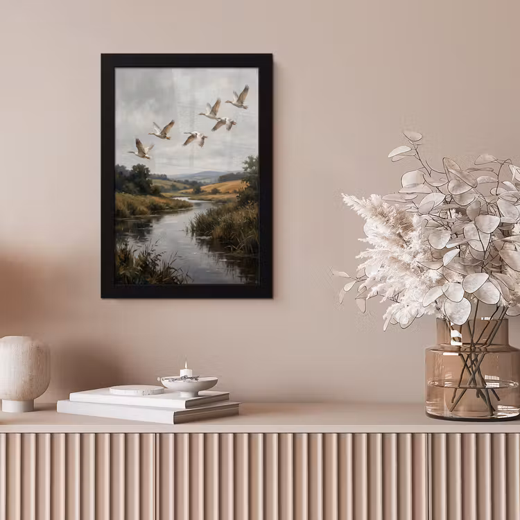 Poster met lijst - Eenden - Rivier - Landschap - Vlucht - Nostalgisch — 5