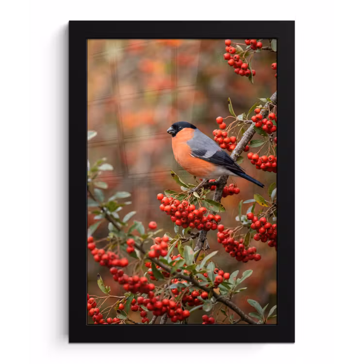 Poster met lijst - Goudvink - Bessen - Herfst - Natuur - Kleurrijk