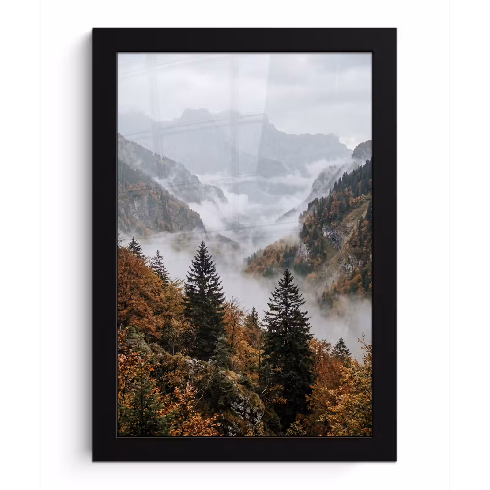 Poster met lijst - Bergen - Vallei - Mist - Herfst - Natuur — 1