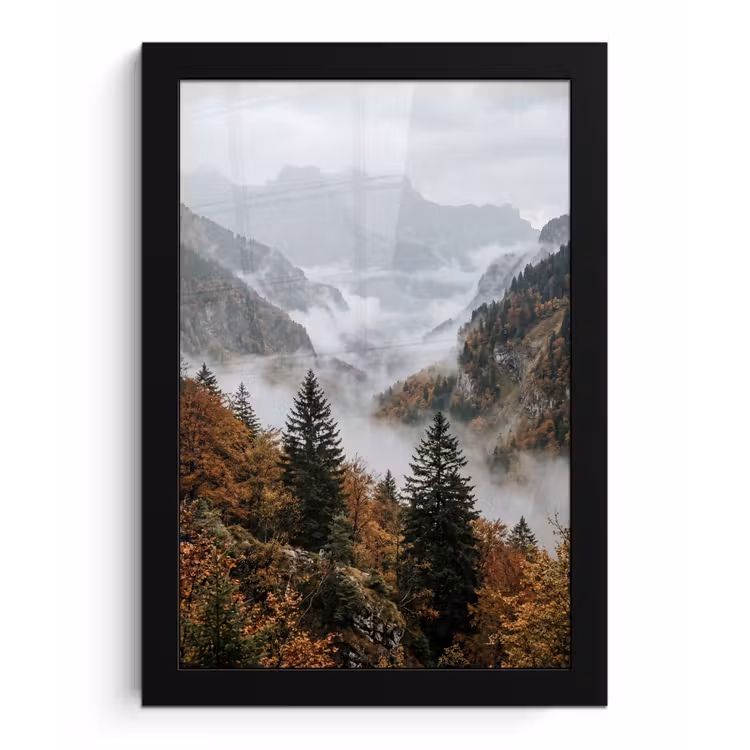 Poster met lijst - Bergen - Vallei - Mist - Herfst - Natuur