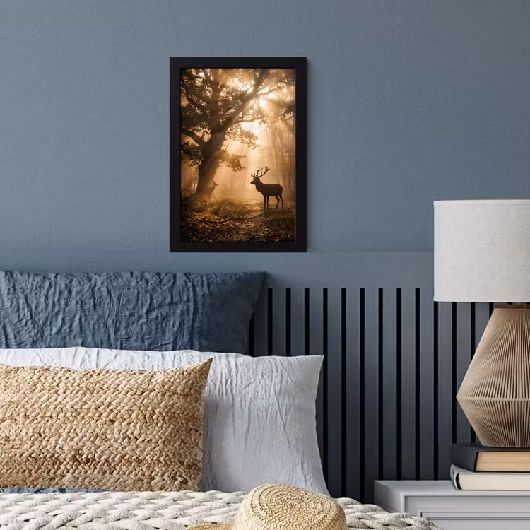 Poster met lijst - Hert - Bos - Mistig - Natuur - Goud — 3