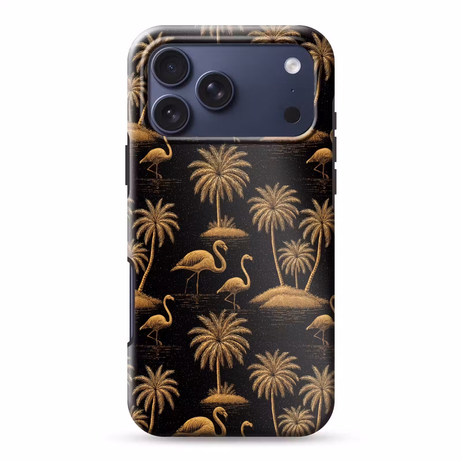 Telefoonhoesje Toughcase - Flamingo - Palmbomen - Tropisch - Goud - Zwart — 1