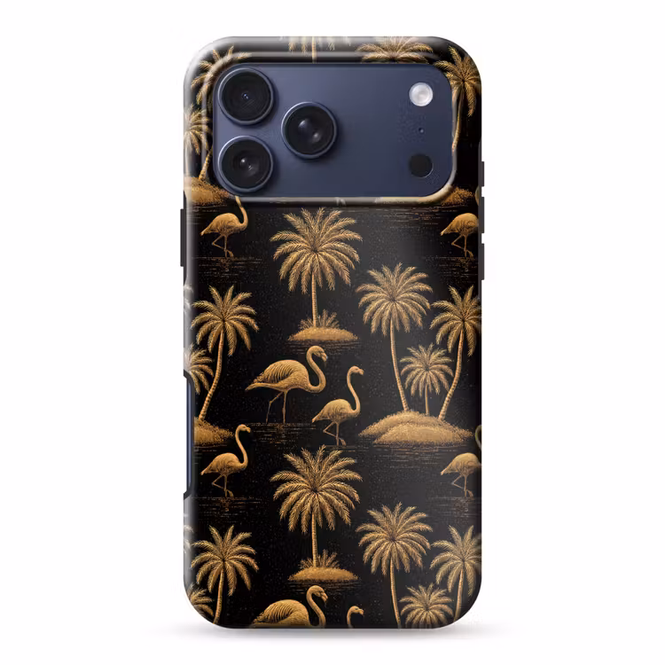 Telefoonhoesje Toughcase - Flamingo - Palmbomen - Tropisch - Goud - Zwart — 1