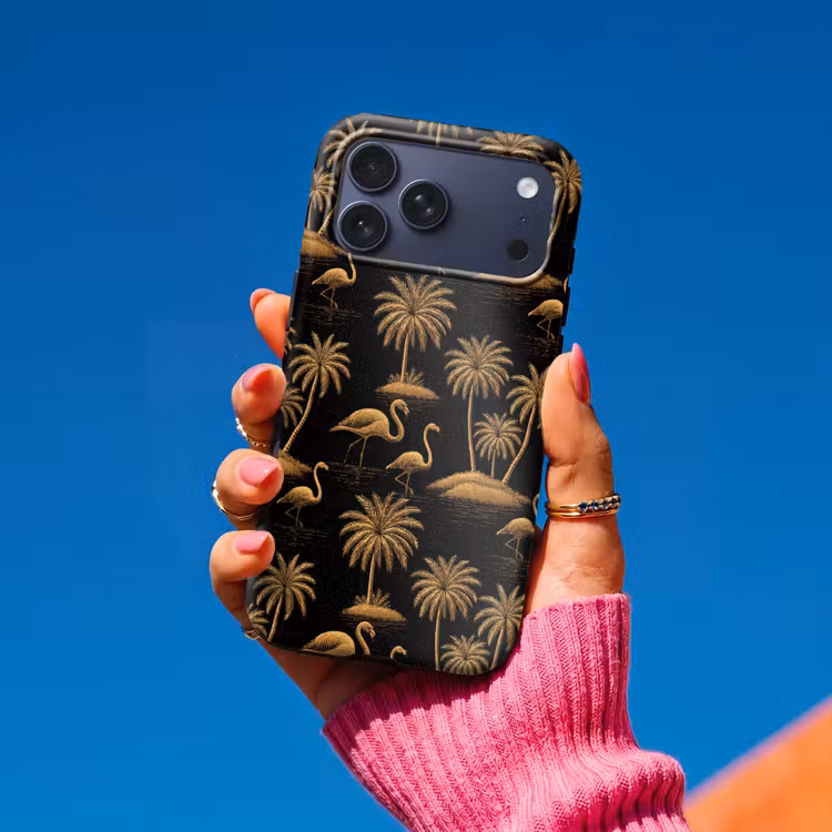 Telefoonhoesje Toughcase - Flamingo - Palmbomen - Tropisch - Goud - Zwart — 2