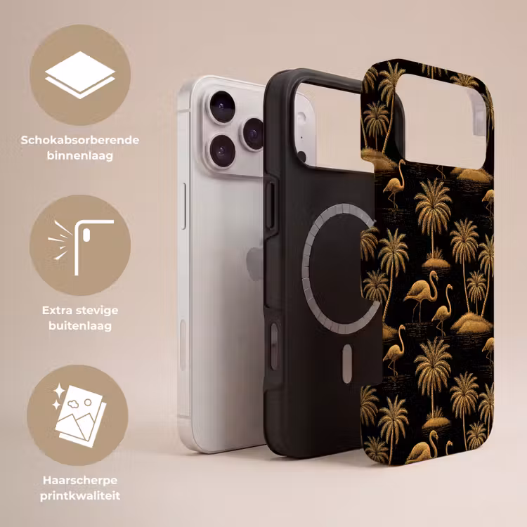 Telefoonhoesje Toughcase - Flamingo - Palmbomen - Tropisch - Goud - Zwart — 3