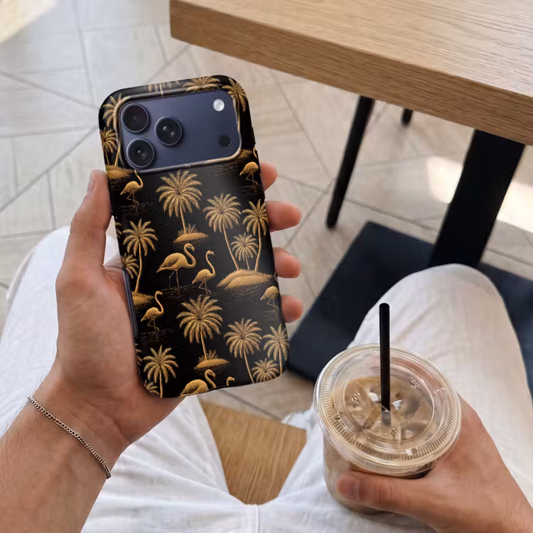 Telefoonhoesje Toughcase - Flamingo - Palmbomen - Tropisch - Goud - Zwart — 4